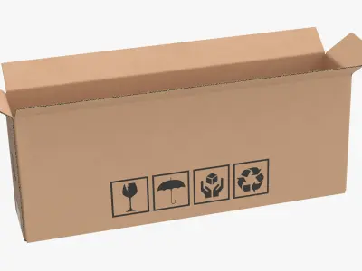 Cardboard Box 50x10x20 Half Open 3D model