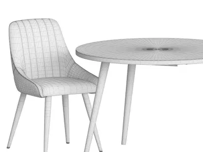Dining Set round table with four chairs 3D model