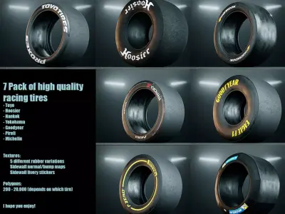 Racing Slick Tires - 7 pack Low-poly 3D model