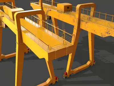 PBR Double Girder Gantry Crane V1 - Yellow  Low-poly 3D model