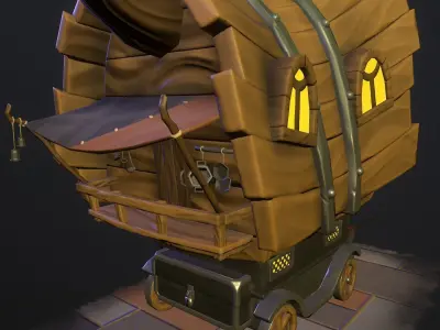 Stylized wagon Low-poly 3D model