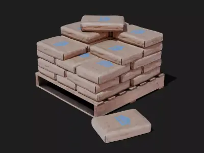 Cement Bag bulk stack for construction on pallets Low-poly 3D model
