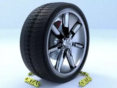 ORTAS CAR RIM 23 GAME READY RIM TIRE AND DISC 3D model
