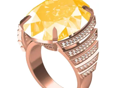 Antique Yellow Sapphire Cocktail Ring for Women 3D print model