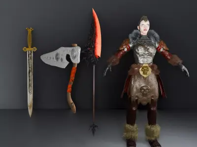High Details Low Poly Female Viking Warrior Game Ready Character Low-poly 3D model