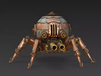 Copper Crawler Steampunk Spider-Tank 3D Model Low-poly 3D model