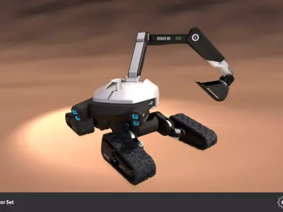Robotic Excavator Set Low-poly 3D model