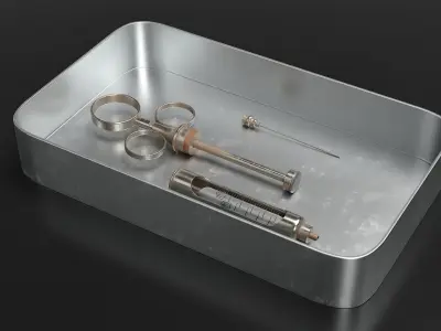 Medical Tool Tray with Syringe Vintage 3D model
