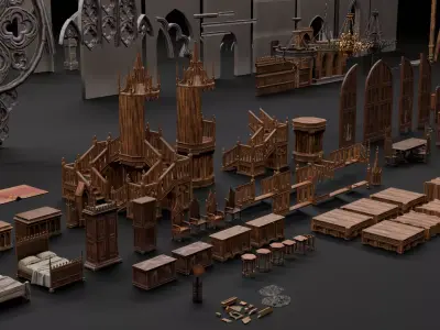 Gothic Interior Props Asset Low-poly 3D model