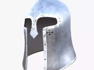 Low Poly Medieval Knight Great Helm Helmet PBR 3D Asset Low-poly 3D model