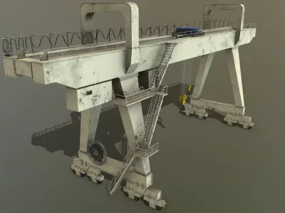 PBR Double Girder Gantry Crane V2 - White Low-poly 3D model