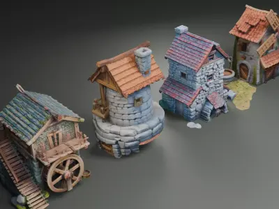 FREE Windmill and Village Buildings Pack Free low-poly 3D model