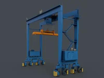 PBR Rubber Tyred Gantry Crane RTG V2 - Blue Light Low-poly 3D model