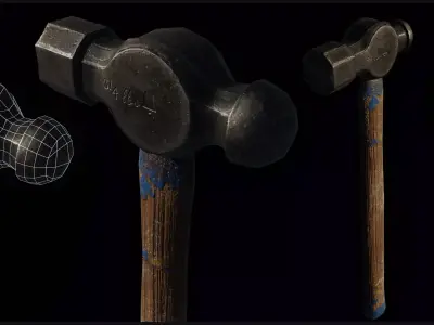 Vintage Tools Set  PBR 3D Model Baked from High Poly Low-poly 3D model