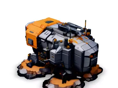 SciFi Mining Vehicle with Terrain Low-poly 3D model