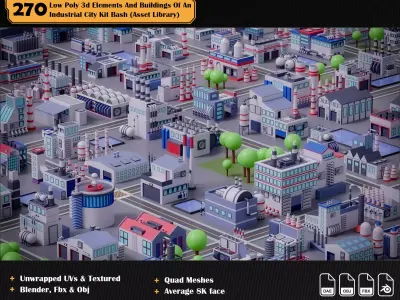 Industrial low poly kit bash Low-poly 3D model