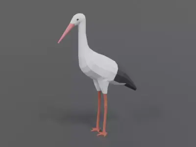 Low Poly Cartoon Stork Low-poly 3D model