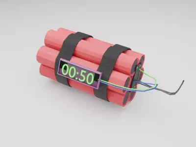 Low Poly Dynamite Bomb with Timer Game Ready VR AR PBR Textures Low-poly 3D model