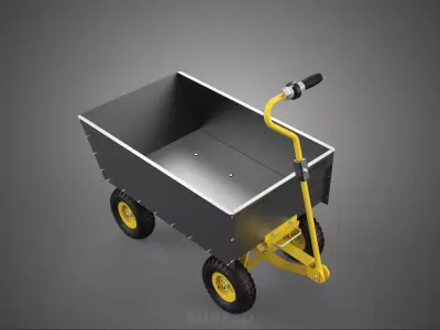BLACK YELLOW ELECTRIC MOTORISED TROLLEY CART TRAILER WHEELBARROW 3D model