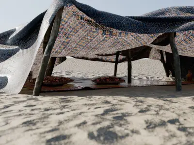 Arabian style tent in the middle of the desert Low-poly 3D model