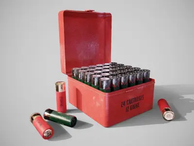 Shotgun shells and box Low-poly 3D model