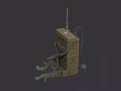 Old Military Radio with Antenna on Wheeled Cart Low-poly 3D model