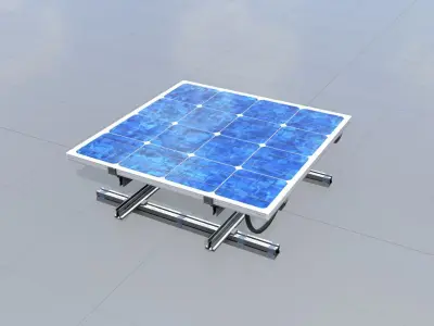 Solar module version 3 2x2m tilt angle 0 degrees with stand Low-poly 3D model