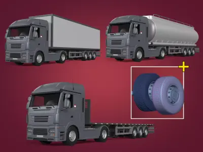 Generic Semi trailer Heavy Trucks - Container - Fuel - Flatbed 3D model