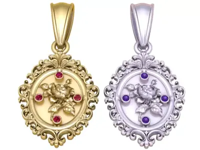 Royal Rose Baroque Medallion Pendant 3D print model