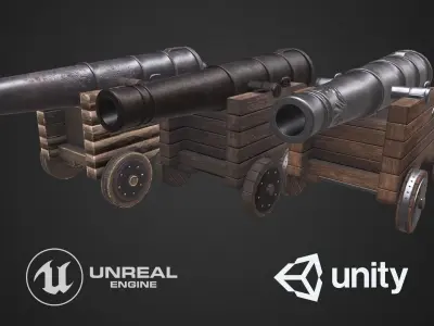 Pirate naval cannon pack Low-poly 3D model