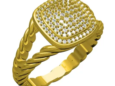 Antique Pave Diamond Setting Rope Shank Ring 3D print model