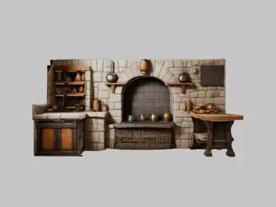Medieval Kitchen Set Low-poly 3D model