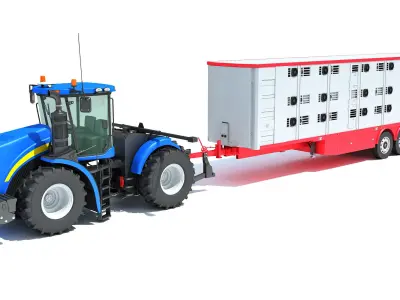 Tractor with Animal Transporter Trailer 3D model