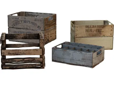 Old Wooden Boxes Low-poly 3D model