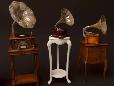 Antique Record Player Model Low-poly 3D model