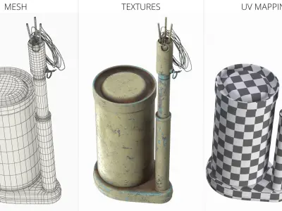 World War II M2 Anti Personnel Mine with Detonator and Wires Yellow 3D model