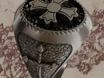 Knight Templar Ring with Cross Pattee and Symbols of the Order 3D print model