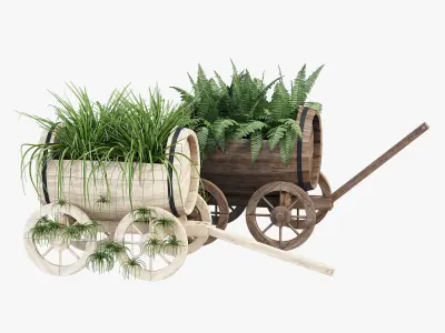 Novelty wooden barrel planter 3D model