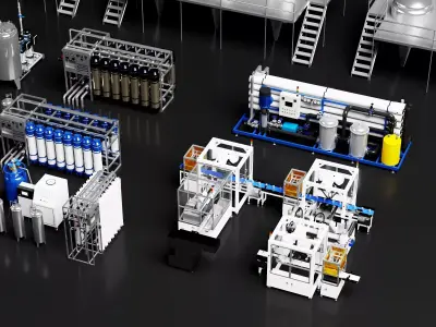 Industrial Water Treatment And Food Production Line Set 3D model
