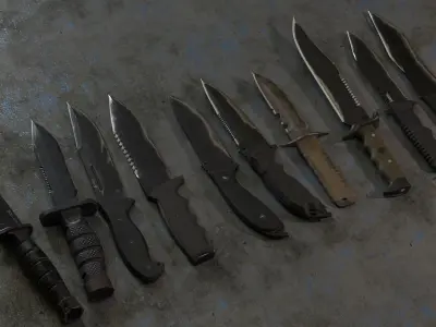 Tactical Combat Knife Kit 10 Fully Completed Gameready Knifes  Low-poly 3D model
