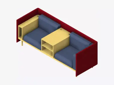 Sofa - Contemporary - Flame - Medium - Central Shelf Low-poly 3D model buy