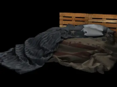 Pallet bed for bedroom interior Free 3D model