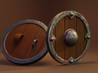 Shield two wooden shields Low-poly 3D model