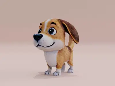 Dog Cute Cartoon Puppy Low High Poly Low-poly 3D model