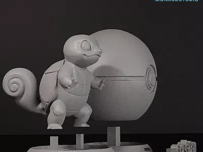 Squirtle and Pokeball Print Model STL - Multi-Part  Set Free 3D print model