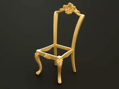 Classic Baroque Style Wooden Chair Base for CNC 3D model 2