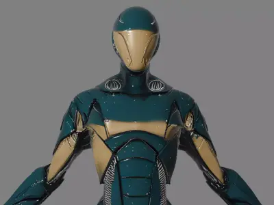 Teal Gold Cybernetic Android Low-poly 3D model