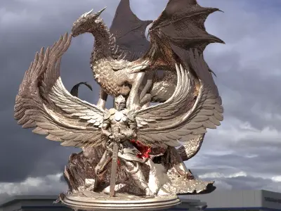 Serafim Warrior Sculpture With Arch Dragon 3D model