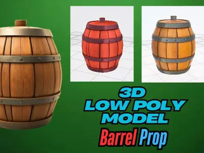  Wooden Barrel 3D Model Game Ready VR AR Prop for Animations Low-poly 3D model