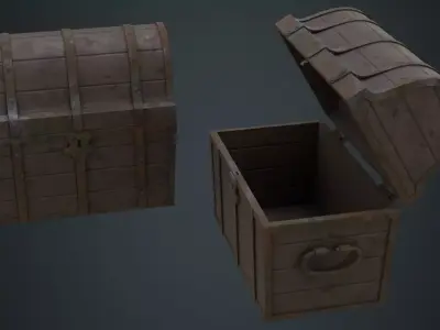 Wooden Chest 1C Low-poly 3D model